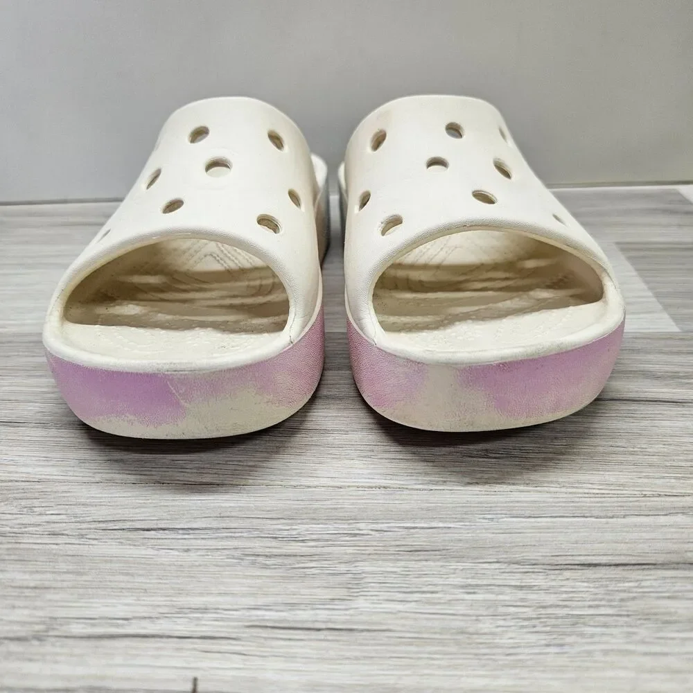 Crocs Classic Platform Sandal White Ombre Girls Womens Size 5 Pink Blue Casual